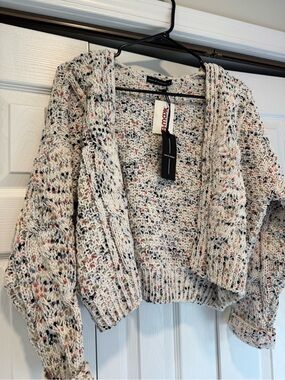 moon & madison Cream Speckled Open-Front Knit Cardigan